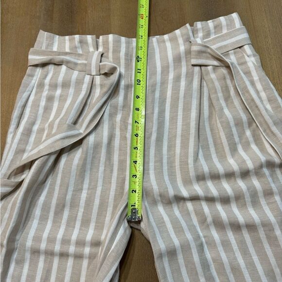 L'AGENCE Samira Striped Linen Cropped Pants Wide‎ Leg Belted Size 10 - Picture 5 of 13